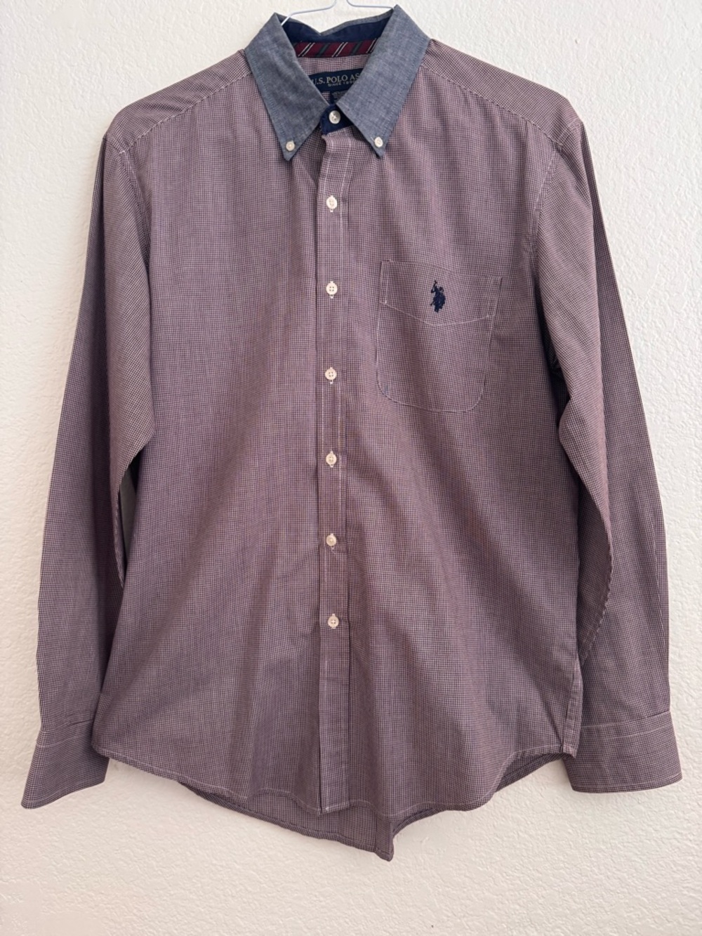 U.S. Polo Assn. Long-Sleeve Button-Down Shirt - Burgundy Body, Blue Collar